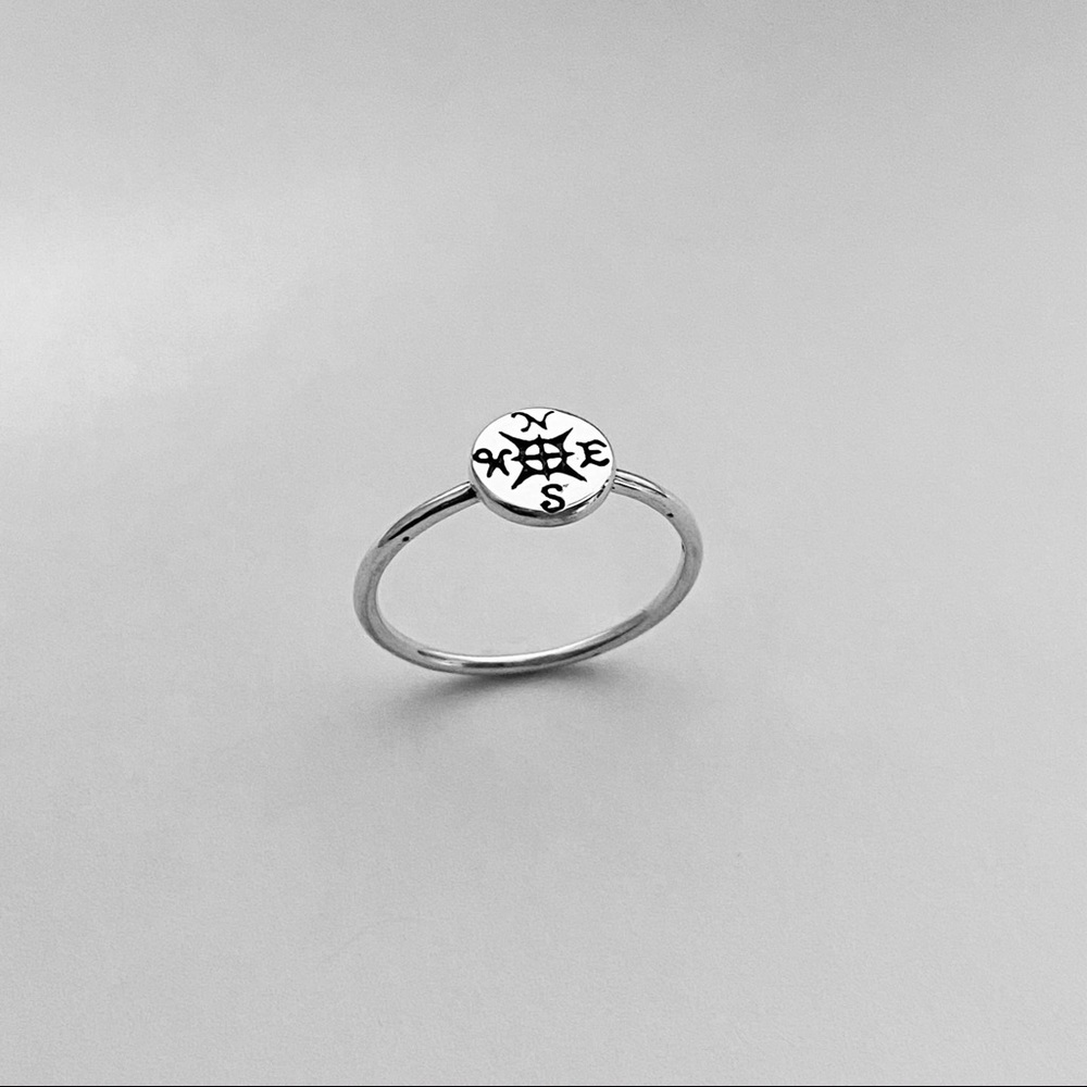 Sterling Silver Small Compass Ring, Silver Ring - image 1